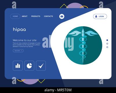Quality One Page hipaa Website Template Vector Eps, Modern Web Design with flat UI elements and landscape illustration, ideal for landing page Stock Vector