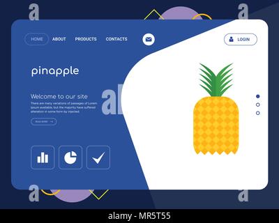 Quality One Page pinapple Website Template Vector Eps, Modern Web Design with flat UI elements and landscape illustration, ideal for landing page Stock Vector
