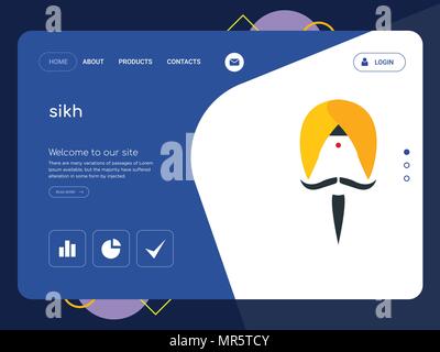 Quality One Page sikh Website Template Vector Eps, Modern Web Design with flat UI elements and landscape illustration, ideal for landing page Stock Vector