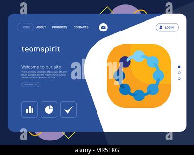 Quality One Page teamspirit Website Template Vector Eps, Modern Web Design with flat UI elements and landscape illustration, ideal for landing page Stock Vector