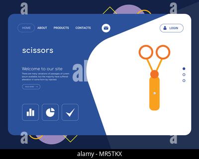 Quality One Page scissors Website Template Vector Eps, Modern Web Design with flat UI elements and landscape illustration, ideal for landing page Stock Vector