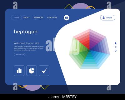 Quality One Page heptagon Website Template Vector Eps, Modern Web Design with flat UI elements and landscape illustration, ideal for landing page Stock Vector