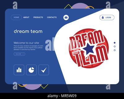 Quality One Page dream team Website Template Vector Eps, Modern Web Design with flat UI elements and landscape illustration, ideal for landing page Stock Vector