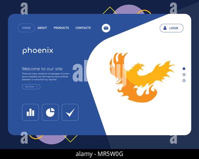 Quality One Page phoenix Website Template Vector Eps, Modern Web Design with flat UI elements and landscape illustration, ideal for landing page Stock Vector