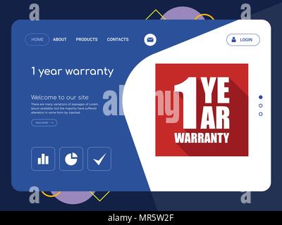 Quality One Page 1 year warranty Website Template Vector Eps, Modern Web Design with flat UI elements and landscape illustration, ideal for landing pa Stock Vector