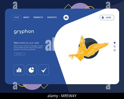 Quality One Page gryphon Website Template Vector Eps, Modern Web Design with flat UI elements and landscape illustration, ideal for landing page Stock Vector