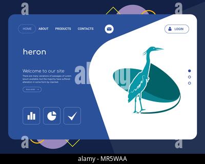 Quality One Page heron Website Template Vector Eps, Modern Web Design with flat UI elements and landscape illustration, ideal for landing page Stock Vector