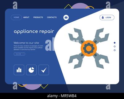 Quality One Page appliance repair Website Template Vector Eps, Modern Web Design with flat UI elements and landscape illustration, ideal for landing p Stock Vector