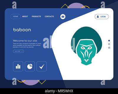 Quality One Page baboon Website Template Vector Eps, Modern Web Design with flat UI elements and landscape illustration, ideal for landing page Stock Vector