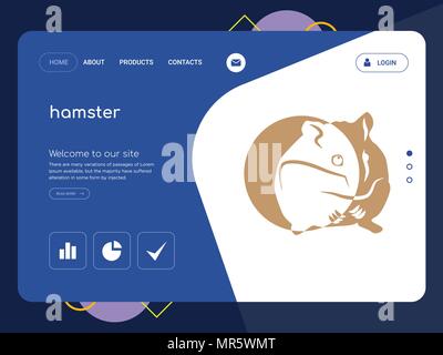 Quality One Page hamster Website Template Vector Eps, Modern Web Design with flat UI elements and landscape illustration, ideal for landing page Stock Vector