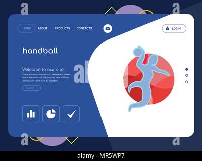 Quality One Page handball Website Template Vector Eps, Modern Web Design with flat UI elements and landscape illustration, ideal for landing page Stock Vector