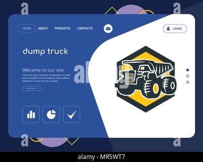 Quality One Page dump truck Website Template Vector Eps, Modern Web Design with flat UI elements and landscape illustration, ideal for landing page Stock Vector