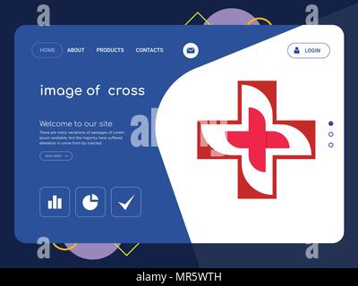 Quality One Page image of  cross Website Template Vector Eps, Modern Web Design with flat UI elements and landscape illustration, ideal for landing pa Stock Vector