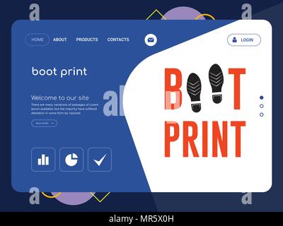 Quality One Page boot print Website Template Vector Eps, Modern Web Design with flat UI elements and landscape illustration, ideal for landing page Stock Vector