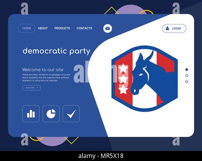 Quality One Page democratic party Website Template Vector Eps, Modern Web Design with flat UI elements and landscape illustration, ideal for landing p Stock Vector
