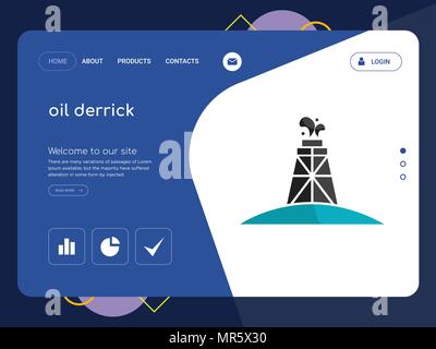 Quality One Page oil derrick Website Template Vector Eps, Modern Web Design with flat UI elements and landscape illustration, ideal for landing page Stock Vector