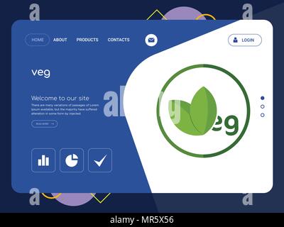 Quality One Page veg Website Template Vector Eps, Modern Web Design with flat UI elements and landscape illustration, ideal for landing page Stock Vector