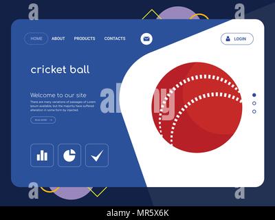 Quality One Page cricket ball Website Template Vector Eps, Modern Web Design with flat UI elements and landscape illustration, ideal for landing page Stock Vector