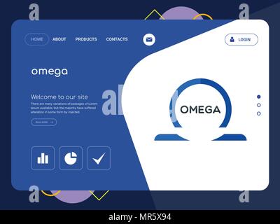 Quality One Page omega Website Template Vector Eps, Modern Web Design with flat UI elements and landscape illustration, ideal for landing page Stock Vector