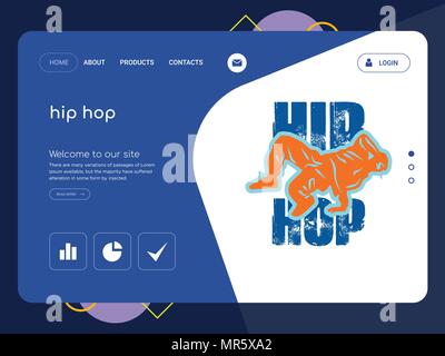 Quality One Page hip hop Website Template Vector Eps, Modern Web Design with flat UI elements and landscape illustration, ideal for landing page Stock Vector