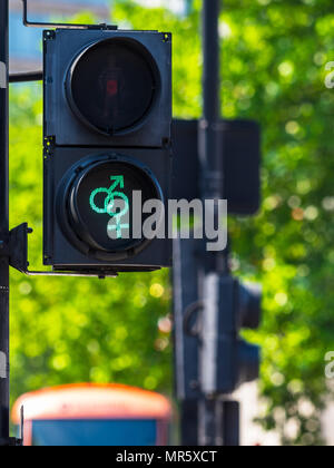 LGBT traffic Lights at Trafalgar Square in central London UK - installed as part of the London Pride festival Stock Photo