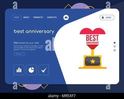 Quality One Page best anniversary Website Template Vector Eps, Modern Web Design with flat UI elements and landscape illustration, ideal for landing p Stock Vector