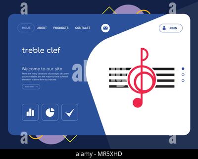 Quality One Page treble clef Website Template Vector Eps, Modern Web Design with flat UI elements and landscape illustration, ideal for landing page Stock Vector