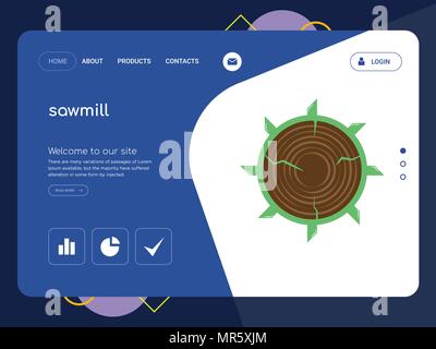Quality One Page sawmill Website Template Vector Eps, Modern Web Design with flat UI elements and landscape illustration, ideal for landing page Stock Vector