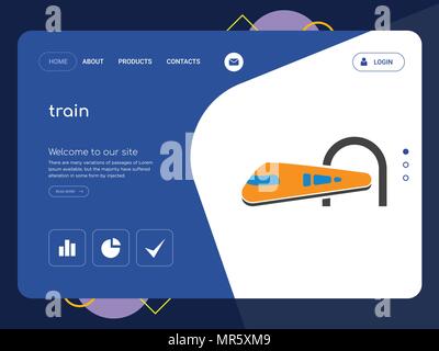 Quality One Page train Website Template Vector Eps, Modern Web Design with flat UI elements and landscape illustration, ideal for landing page Stock Vector