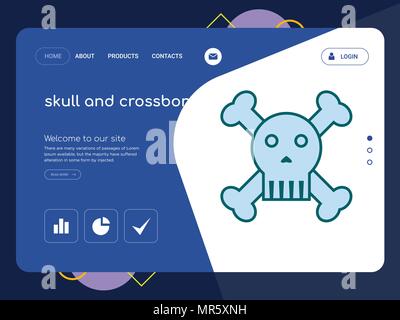 Quality One Page skull and crossbones Website Template Vector Eps, Modern Web Design with flat UI elements and landscape illustration, ideal for landi Stock Vector