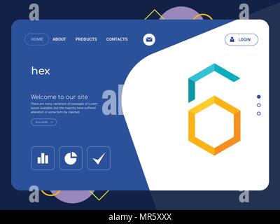 Quality One Page hex Website Template Vector Eps, Modern Web Design with flat UI elements and landscape illustration, ideal for landing page Stock Vector