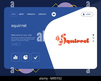 Quality One Page squirrel Website Template Vector Eps, Modern Web Design with flat UI elements and landscape illustration, ideal for landing page Stock Vector