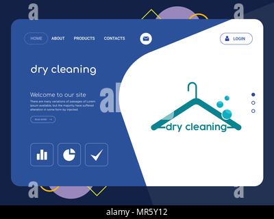 Quality One Page dry cleaning Website Template Vector Eps, Modern Web Design with flat UI elements and landscape illustration, ideal for landing page Stock Vector