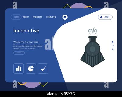 Quality One Page locomotive Website Template Vector Eps, Modern Web Design with flat UI elements and landscape illustration, ideal for landing page Stock Vector