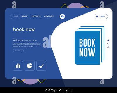 Quality One Page book now Website Template Vector Eps, Modern Web Design with flat UI elements and landscape illustration, ideal for landing page Stock Vector