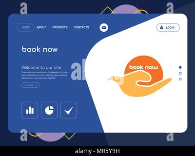 Quality One Page book now Website Template Vector Eps, Modern Web Design with flat UI elements and landscape illustration, ideal for landing page Stock Vector