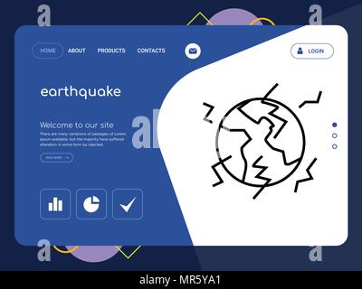 Quality One Page earthquake Website Template Vector Eps, Modern Web Design with flat UI elements and landscape illustration, ideal for landing page Stock Vector