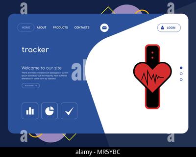 Quality One Page tracker Website Template Vector Eps, Modern Web Design with flat UI elements and landscape illustration, ideal for landing page Stock Vector