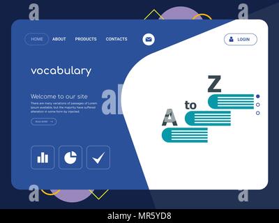 Quality One Page vocabulary Website Template Vector Eps, Modern Web Design with flat UI elements and landscape illustration, ideal for landing page Stock Vector