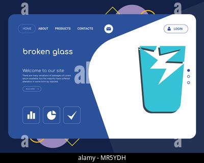 Quality One Page broken glass Website Template Vector Eps, Modern Web Design with flat UI elements and landscape illustration, ideal for landing page Stock Vector