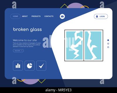 Quality One Page broken glass Website Template Vector Eps, Modern Web Design with flat UI elements and landscape illustration, ideal for landing page Stock Vector