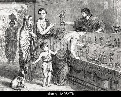 A shop selling statues of domestic Lares, guardian deities in ancient Roman religion Stock Photo