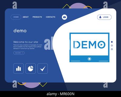 Quality One Page demo Website Template Vector Eps, Modern Web Design with flat UI elements and landscape illustration, ideal for landing page Stock Vector