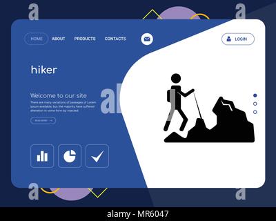 Quality One Page hiker Website Template Vector Eps, Modern Web Design with flat UI elements and landscape illustration, ideal for landing page Stock Vector