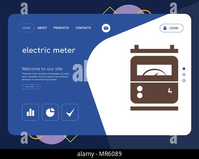 Quality One Page electric meter Website Template Vector Eps, Modern Web Design with flat UI elements and landscape illustration, ideal for landing pag Stock Vector