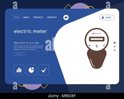 Quality One Page electric meter Website Template Vector Eps, Modern Web Design with flat UI elements and landscape illustration, ideal for landing pag Stock Vector