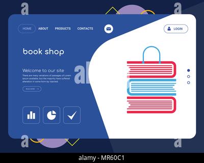 Quality One Page book shop Website Template Vector Eps, Modern Web Design with flat UI elements and landscape illustration, ideal for landing page Stock Vector