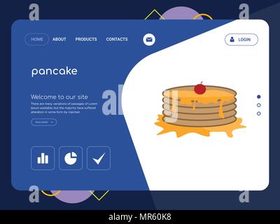 Quality One Page pancake Website Template Vector Eps, Modern Web Design with flat UI elements and landscape illustration, ideal for landing page Stock Vector