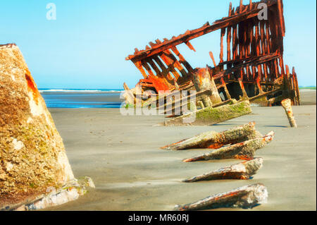 The Remains of the Peter Iredale ship that wrecked off the oregon coast in October 25, 1906. Stock Photo