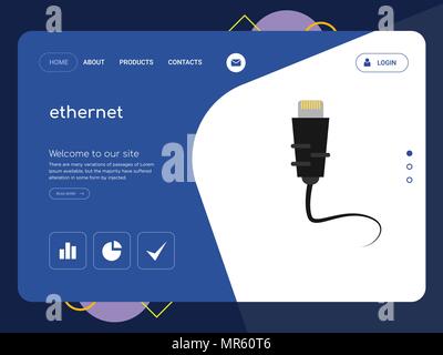 Quality One Page ethernet Website Template Vector Eps, Modern Web Design with flat UI elements and landscape illustration, ideal for landing page Stock Vector